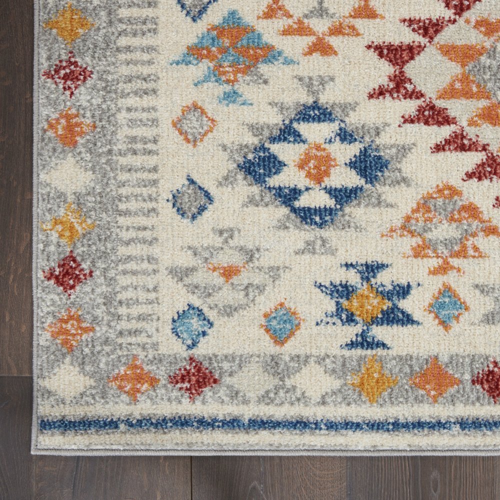 5' X 7' Ivory And Blue Geometric Area Rug