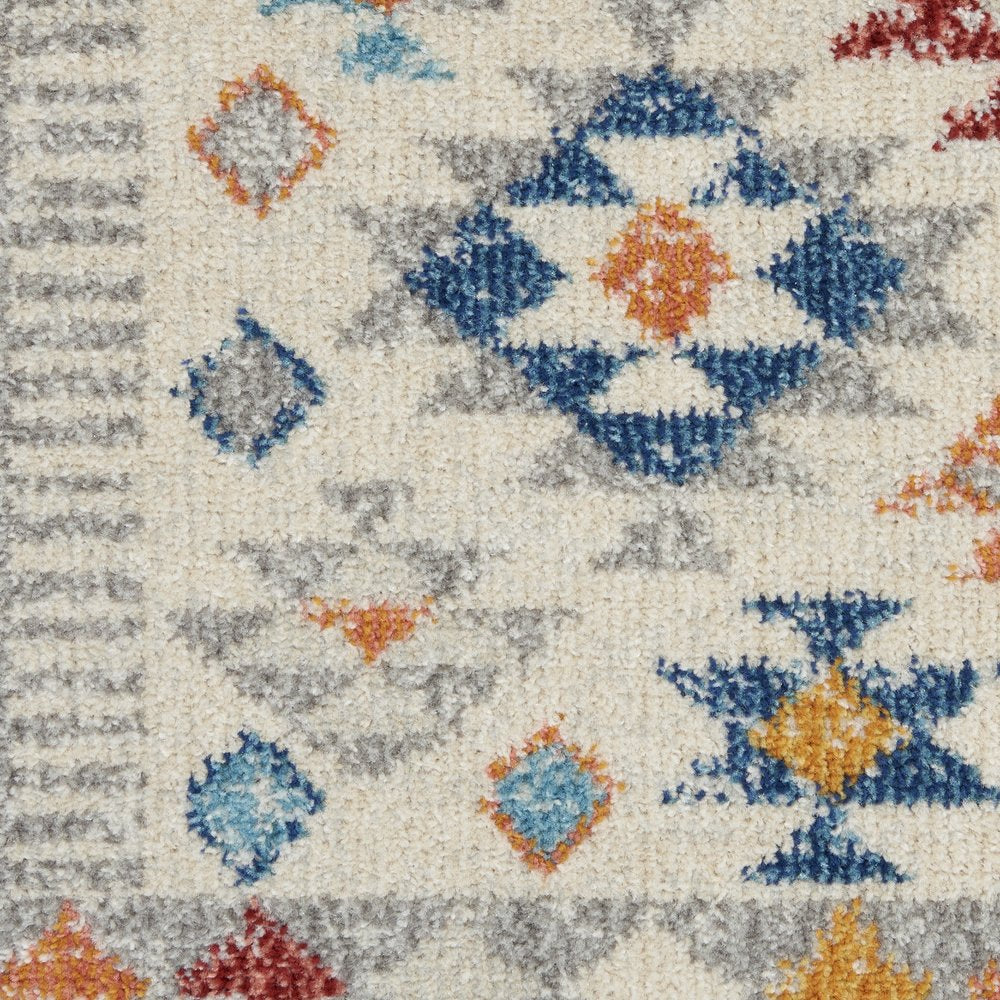 5' X 7' Ivory And Blue Geometric Area Rug