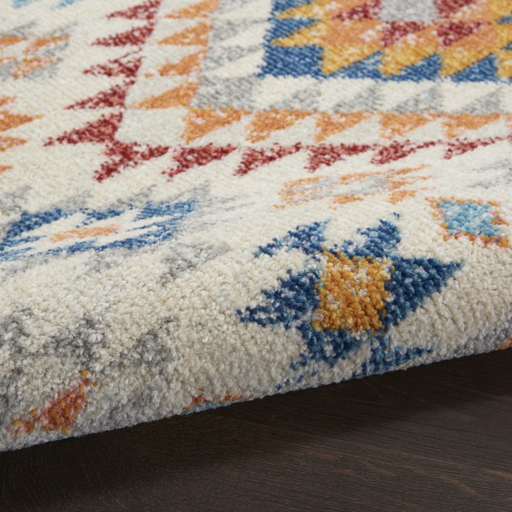 5' X 7' Ivory And Blue Geometric Area Rug