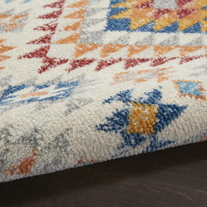 5' X 7' Ivory And Blue Geometric Area Rug