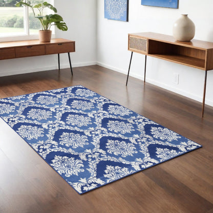 6' X 9' Blue Floral Dhurrie Area Rug