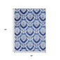 5' X 7' Blue And Ivory Damask Distressed Area Rug