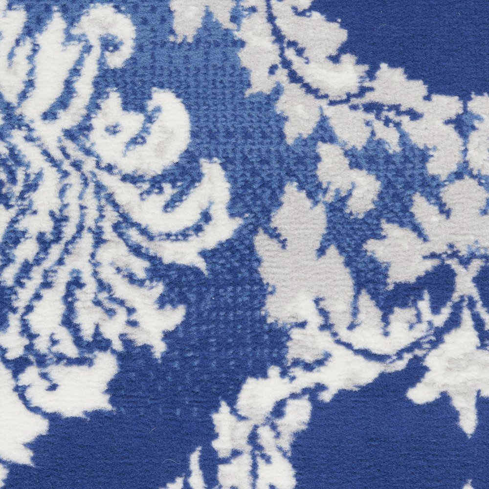 6' X 9' Blue And Ivory Damask Distressed Area Rug