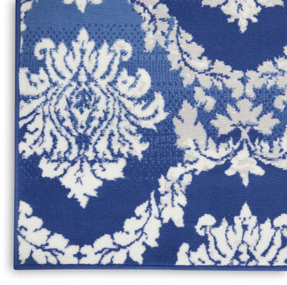 4' X 6' Ivory And Blue Damask Distressed Area Rug