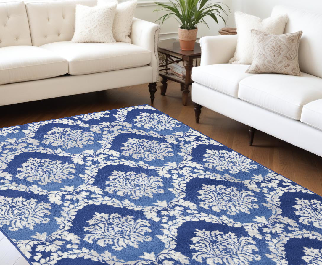 6' X 9' Blue Floral Dhurrie Area Rug