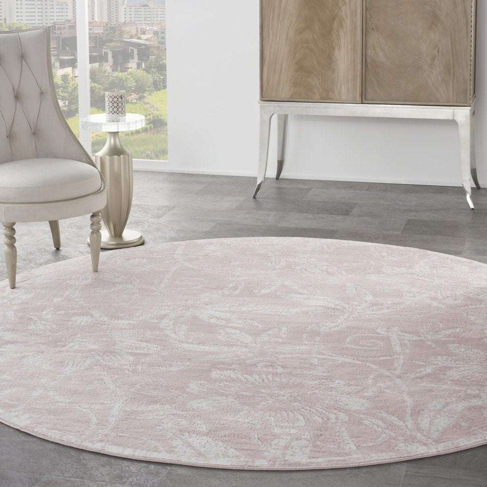 6' X 9' Ivory And Blue Damask Distressed Area Rug