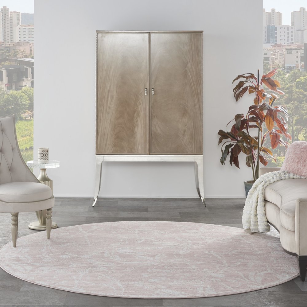 6' X 9' Ivory And Blue Damask Distressed Area Rug