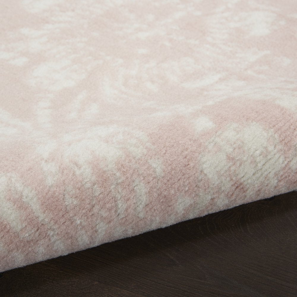 6' X 9' Ivory And Blue Damask Distressed Area Rug
