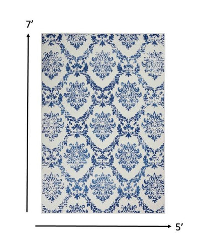 6' X 9' Blue Floral Dhurrie Area Rug