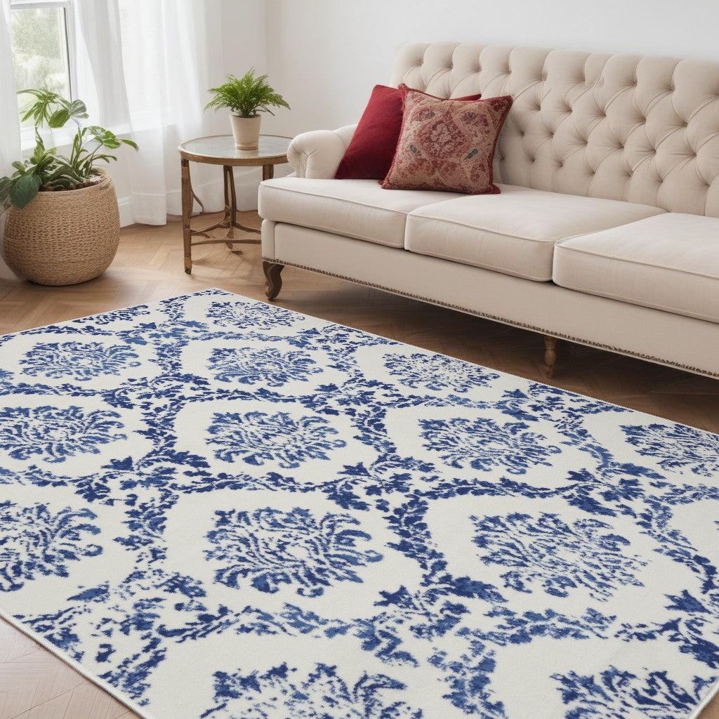 6' X 9' Blue Floral Dhurrie Area Rug