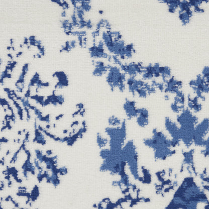 6' X 9' Blue And Ivory Damask Distressed Area Rug