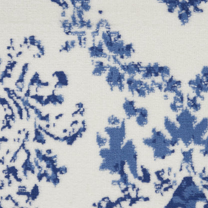 6' X 9' Blue And Ivory Damask Distressed Area Rug