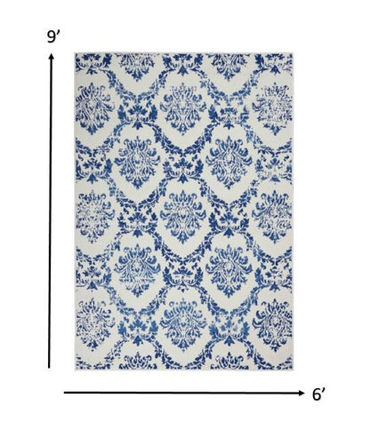 6' X 9' Blue Floral Dhurrie Area Rug