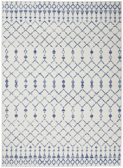 5' X 7' Ivory And Blue Geometric Area Rug