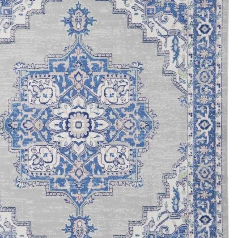 5' X 7' Ivory And Blue Medallion Area Rug