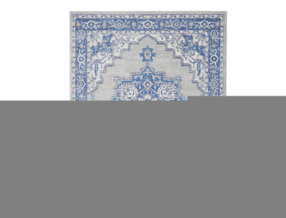 4' X 6' Ivory And Blue Medallion Area Rug