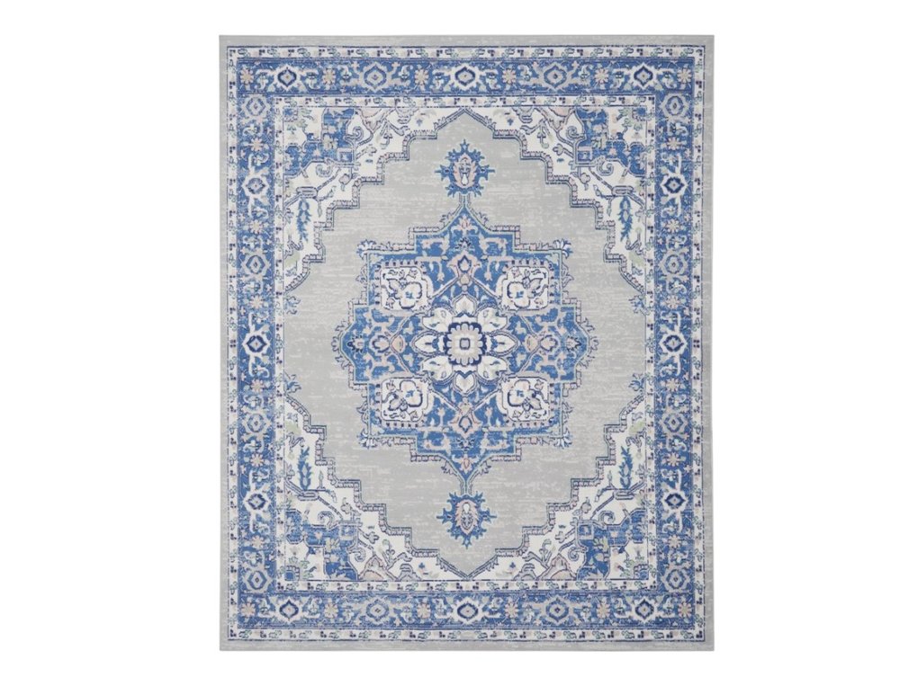 5' X 7' Ivory And Blue Medallion Area Rug