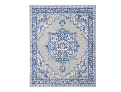5' X 7' Ivory And Blue Medallion Area Rug