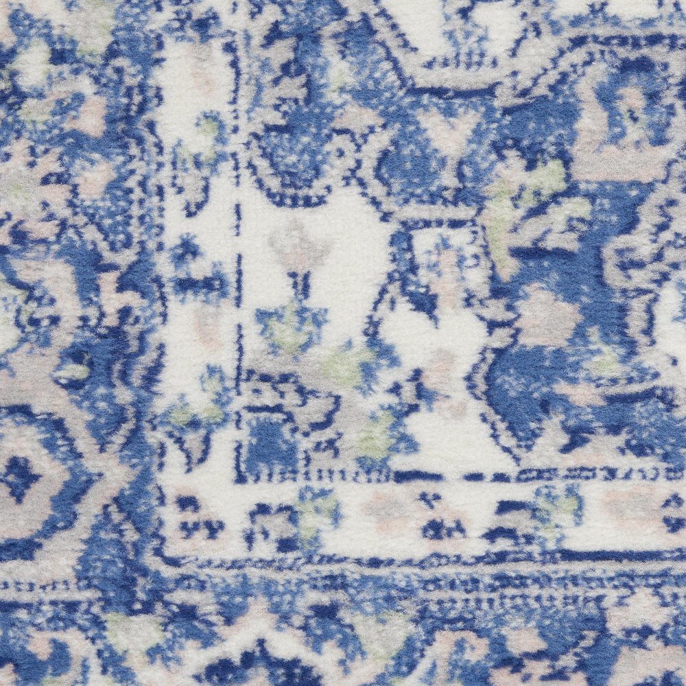 5' X 7' Ivory And Blue Medallion Area Rug