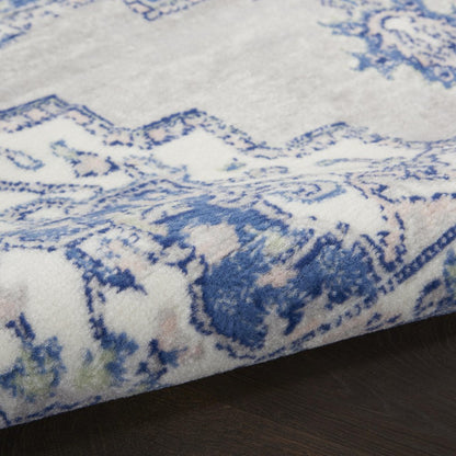 5' X 7' Ivory And Blue Medallion Area Rug