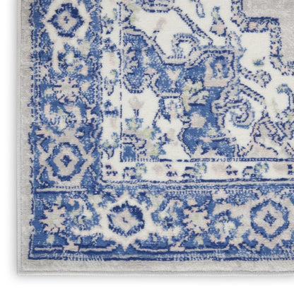 5' X 7' Ivory And Blue Medallion Area Rug