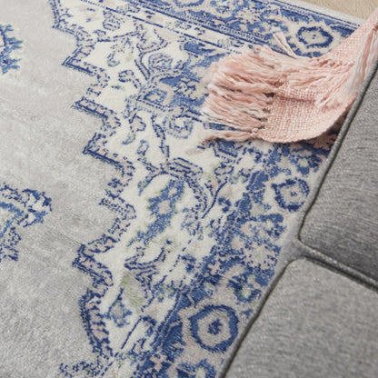 5' X 7' Ivory And Blue Medallion Area Rug