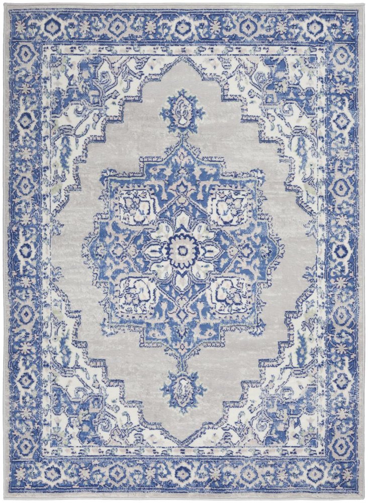 5' X 7' Ivory And Blue Medallion Area Rug