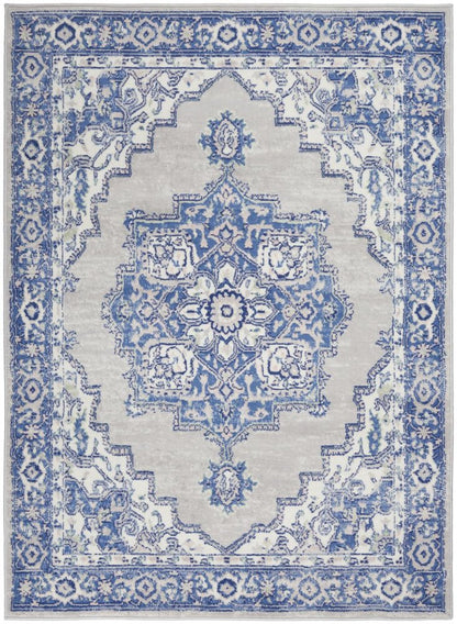 4' X 6' Ivory And Blue Medallion Area Rug