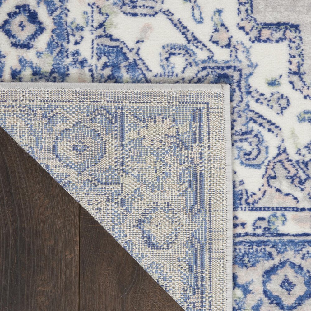 5' X 7' Ivory And Blue Medallion Area Rug