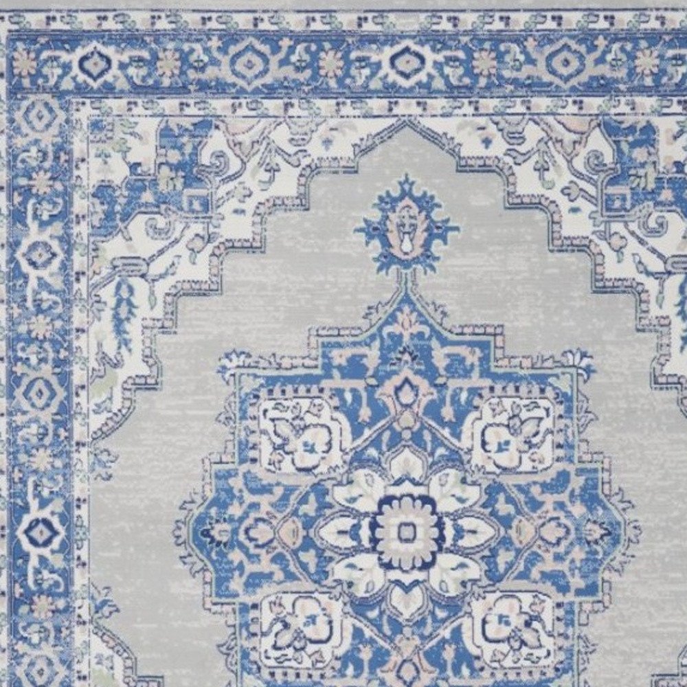 5' X 7' Ivory And Blue Medallion Area Rug