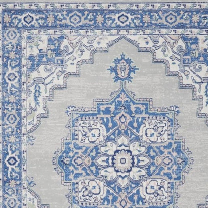 5' X 7' Ivory And Blue Medallion Area Rug
