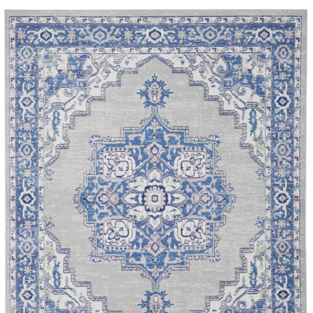 4' X 6' Ivory And Blue Medallion Area Rug