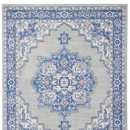 4' X 6' Ivory And Blue Medallion Area Rug