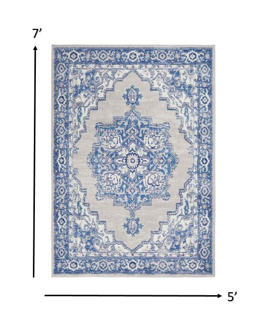 5' X 7' Navy Blue Floral Dhurrie Area Rug