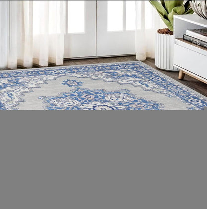 4' X 6' Ivory And Blue Medallion Area Rug