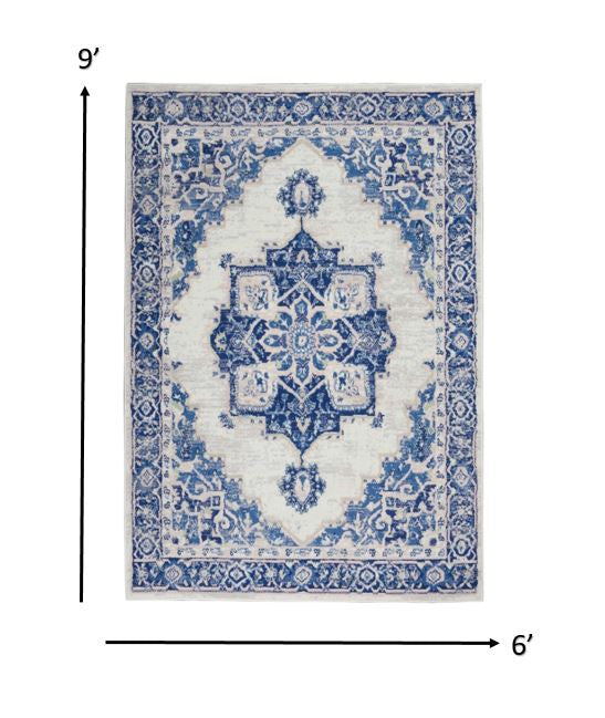 5' X 7' Navy Blue Floral Dhurrie Area Rug