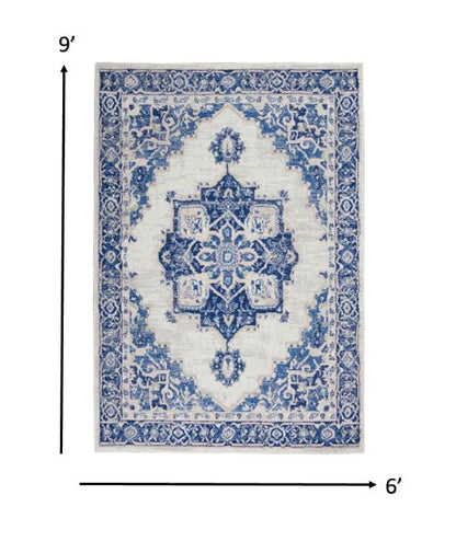 5' X 7' Navy Blue Floral Dhurrie Area Rug