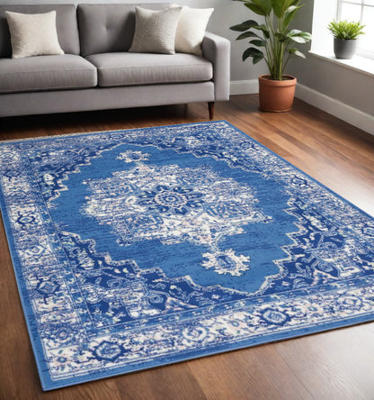 5' X 7' Navy Blue Floral Dhurrie Area Rug