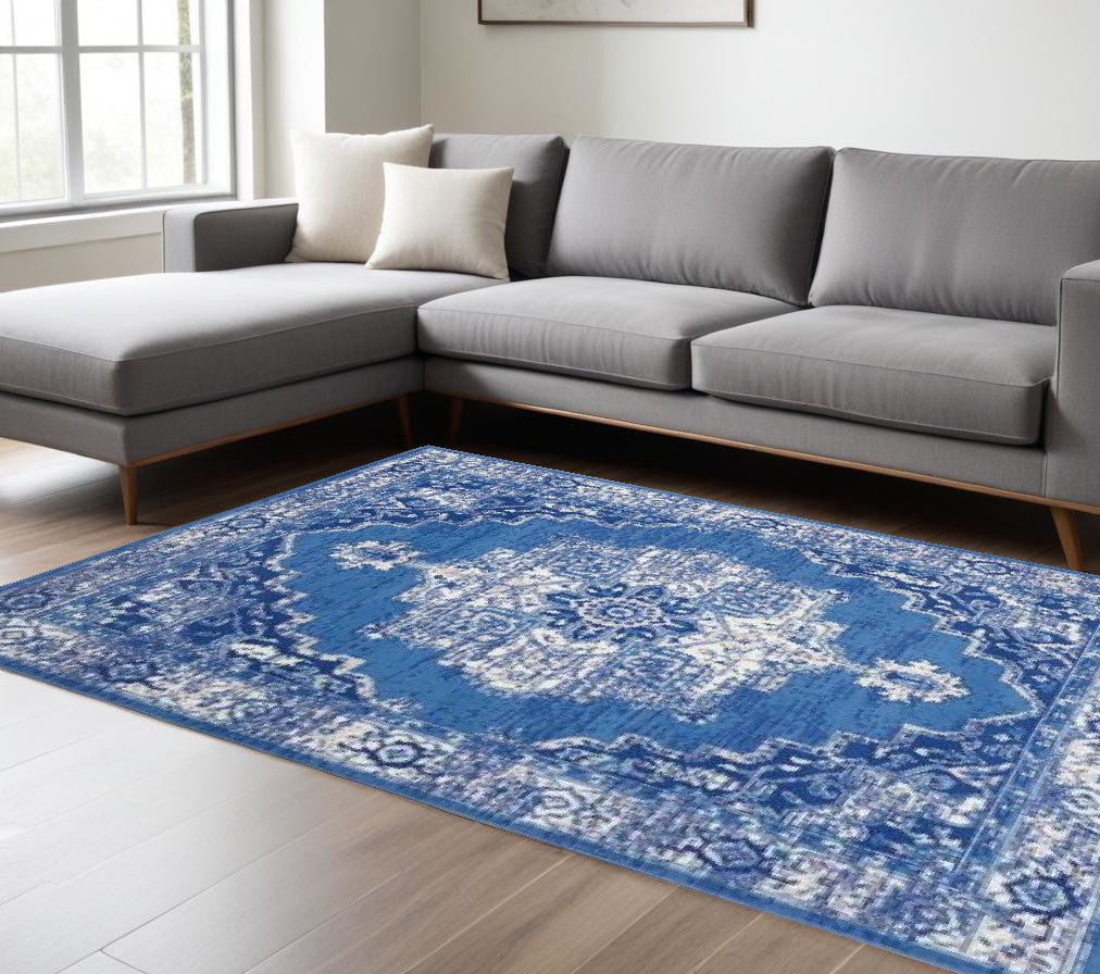 5' X 7' Navy Blue Floral Dhurrie Area Rug