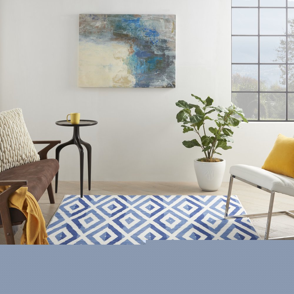 4' X 6' Ivory And Blue Geometric Area Rug