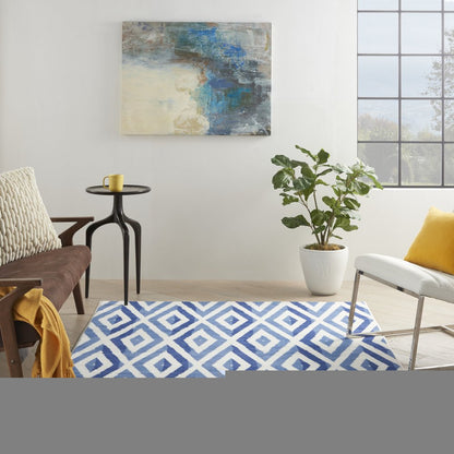 4' X 6' Ivory And Blue Geometric Area Rug