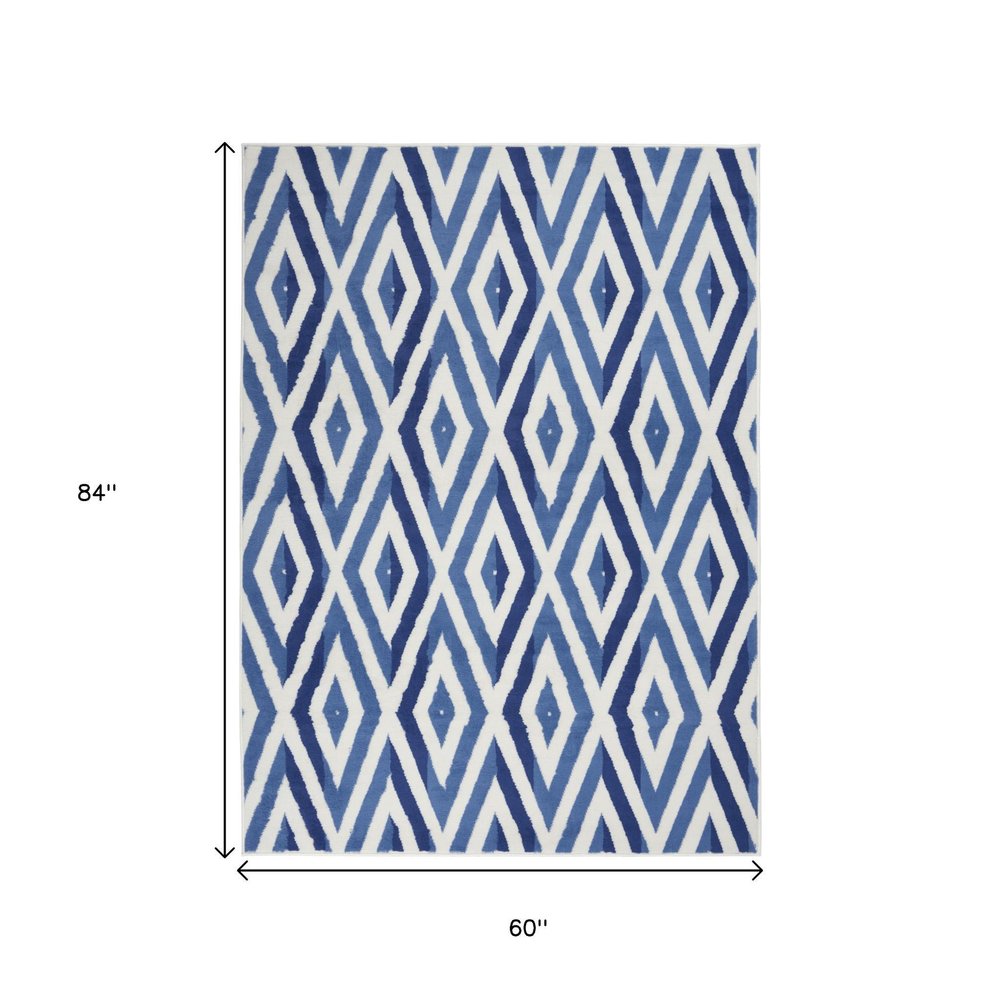 4' X 6' Ivory And Blue Geometric Area Rug