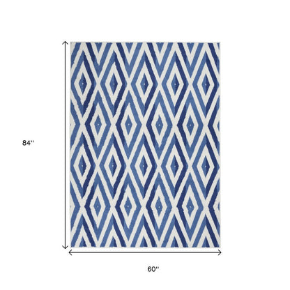 4' X 6' Ivory And Blue Geometric Area Rug