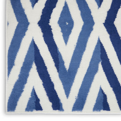 5' X 7' Blue And Ivory Geometric Dhurrie Area Rug