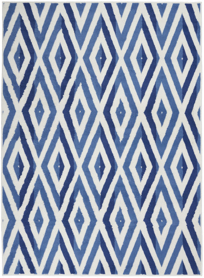 5' X 7' Blue And Ivory Geometric Dhurrie Area Rug