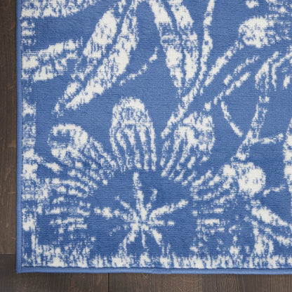 4' X 6' Blue And Ivory Floral Vines Distressed Area Rug