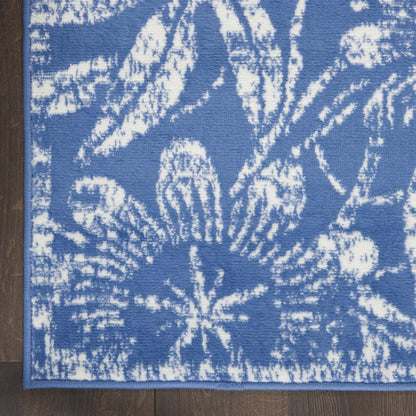4' X 6' Blue And Ivory Floral Vines Distressed Area Rug