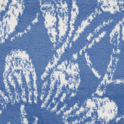 5' X 7' Blue And Ivory Floral Vines Distressed Area Rug