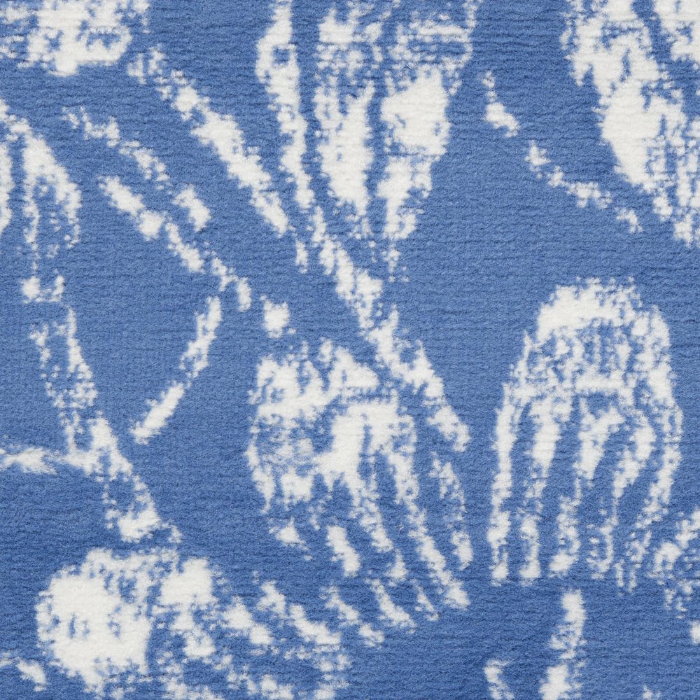 5' X 7' Blue And Ivory Floral Vines Distressed Area Rug