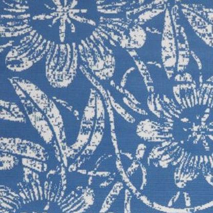 5' X 7' Blue And Ivory Floral Vines Distressed Area Rug